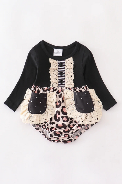 LR0167 baby girl clothes black leopard winter long sleeve bubble