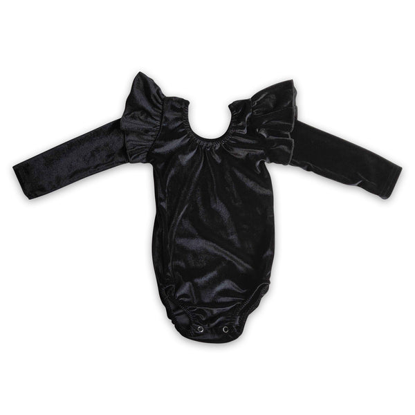 LR0208 black velvet bodysuit  baby girl clothes