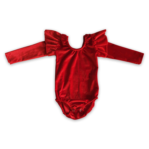 LR0209 red velvet bodysuit  baby girl clothes