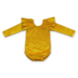 LR0210 yellow velvet bodysuit  baby girl clothes