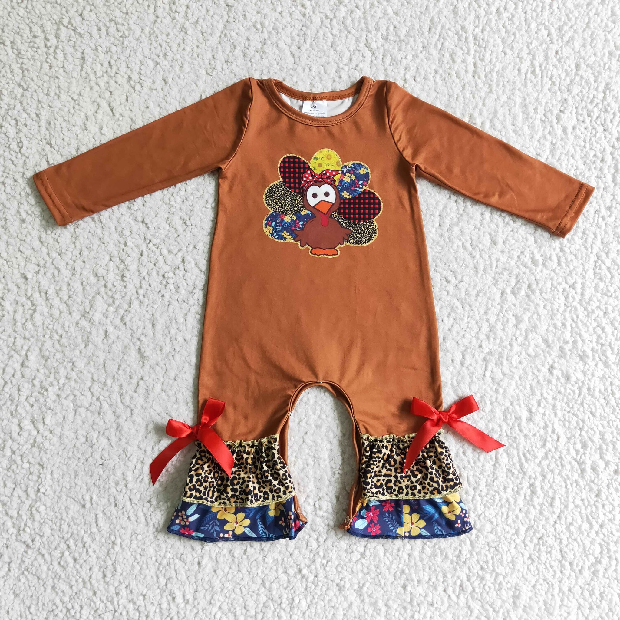 LR0171 baby girl clothes thanksgiving baby turkey romper