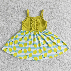 A13-2 kids clothing summer yellow leomon sleeveless dress-promotion