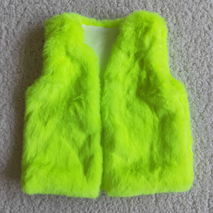 girl fur green winter vest