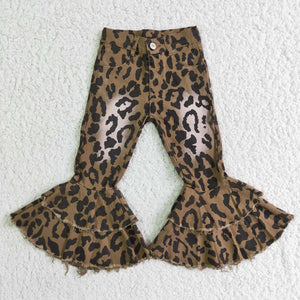 C4-7 leopard teenage girls clothing girl jeans toddler bell bottoms