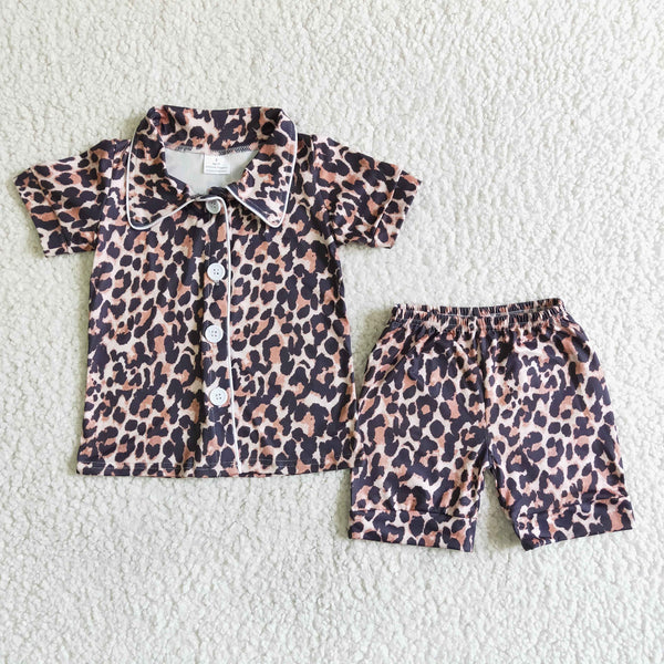 kids clothing summer leopard pocket pajamas set