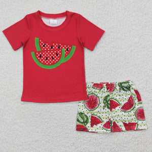 BSSO0175 baby boy clothes red watermelon summer outfit