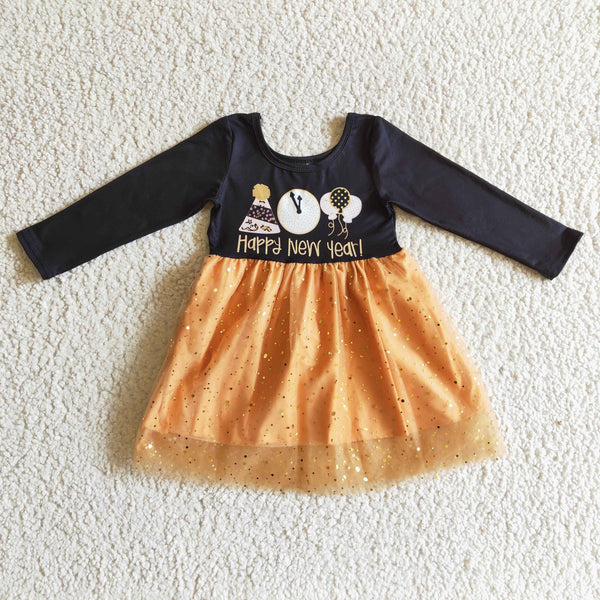 GLD0138 baby girl clothes happy new year tulle dress