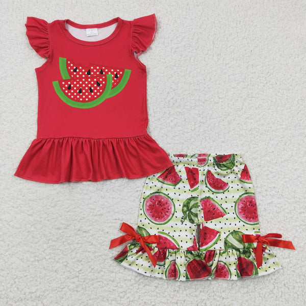 GSSO0191 baby girl clothes red watermelon summer outfit