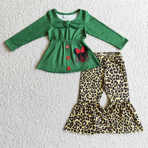 GLP0278 baby girl clothes green leopard christmas outfits