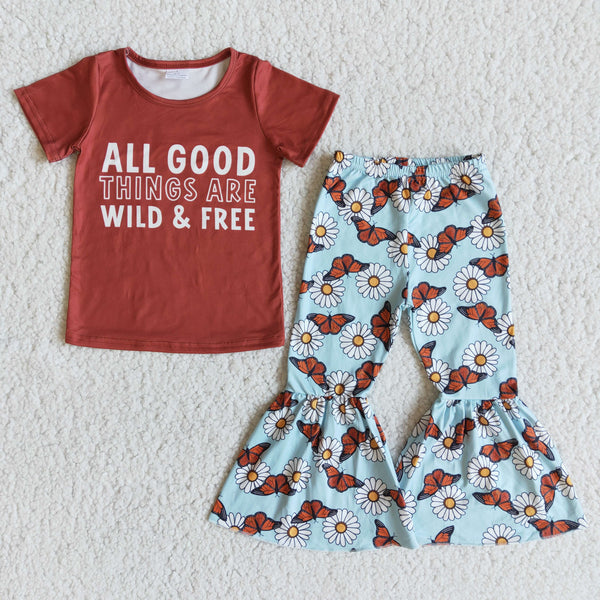 girl all good things are wild & free fall spring short sleeve set