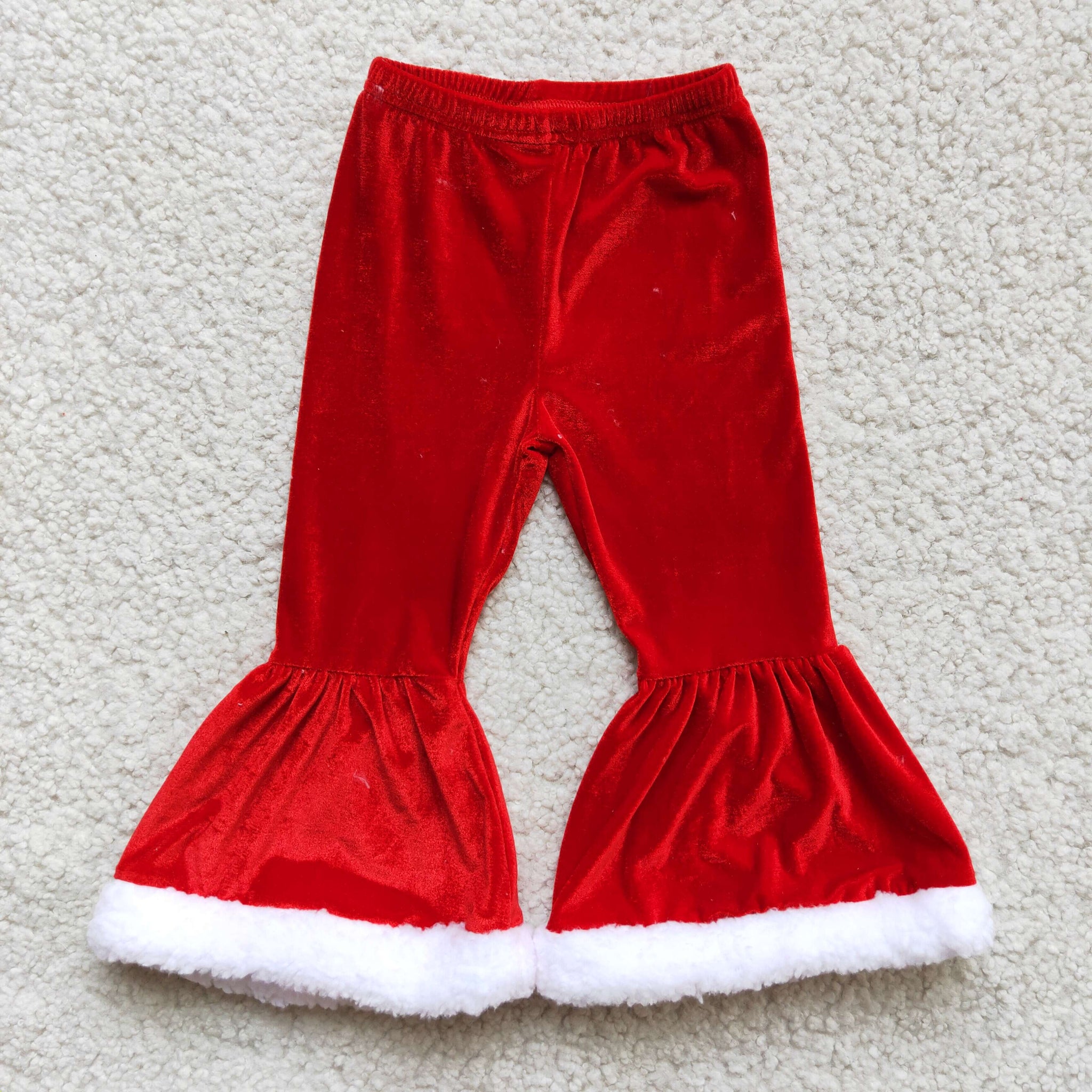 A4-10 baby girl clothes red velvet christmas bell bottom pants