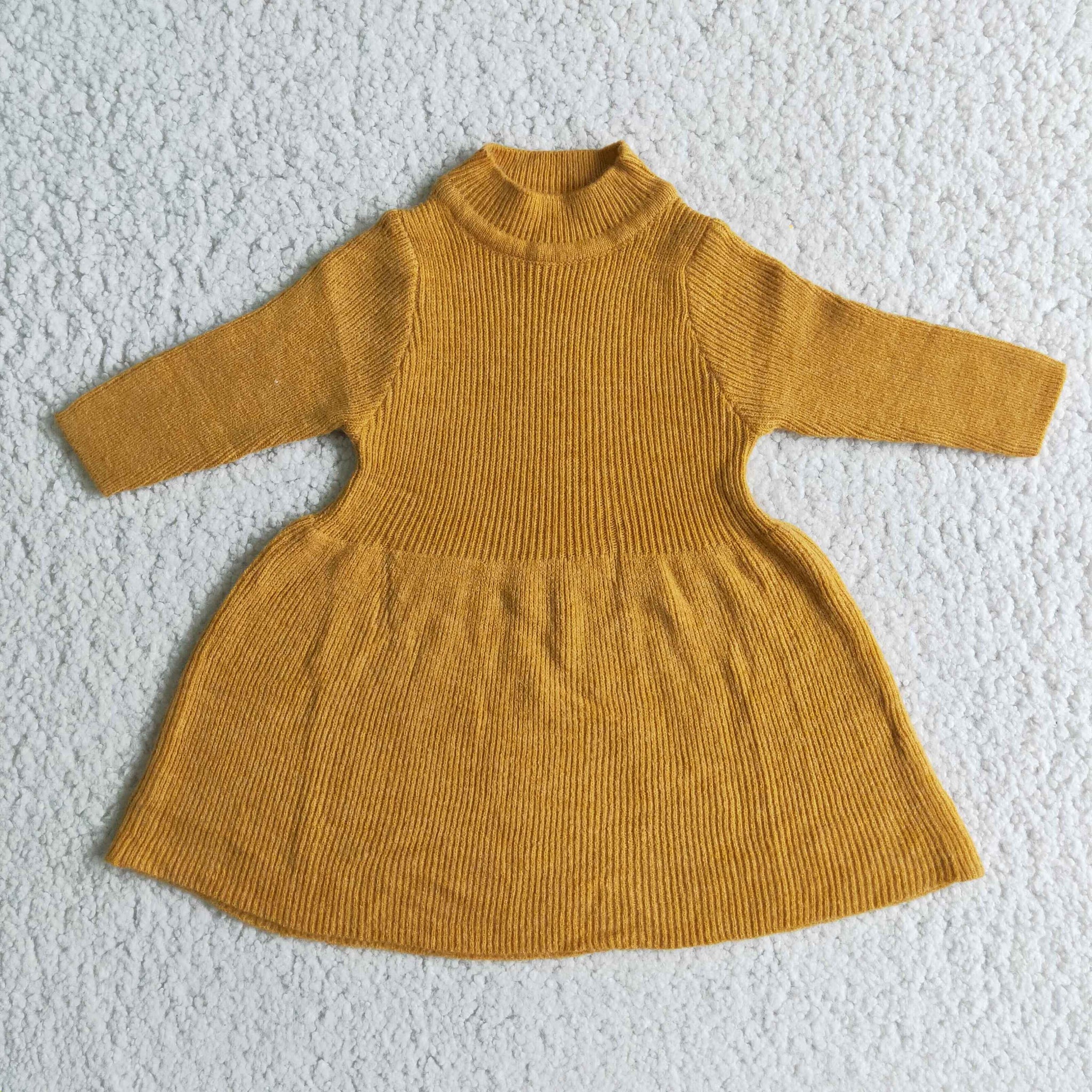 6 A5-13 girl winter long sleeve yellow sweater dress