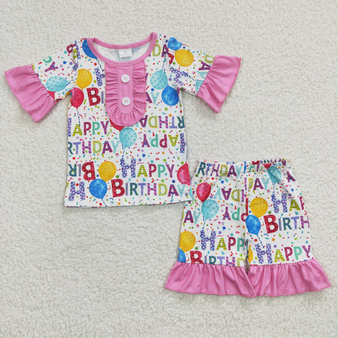 GSSO0198 kids girl clothes happy birthday shorts set