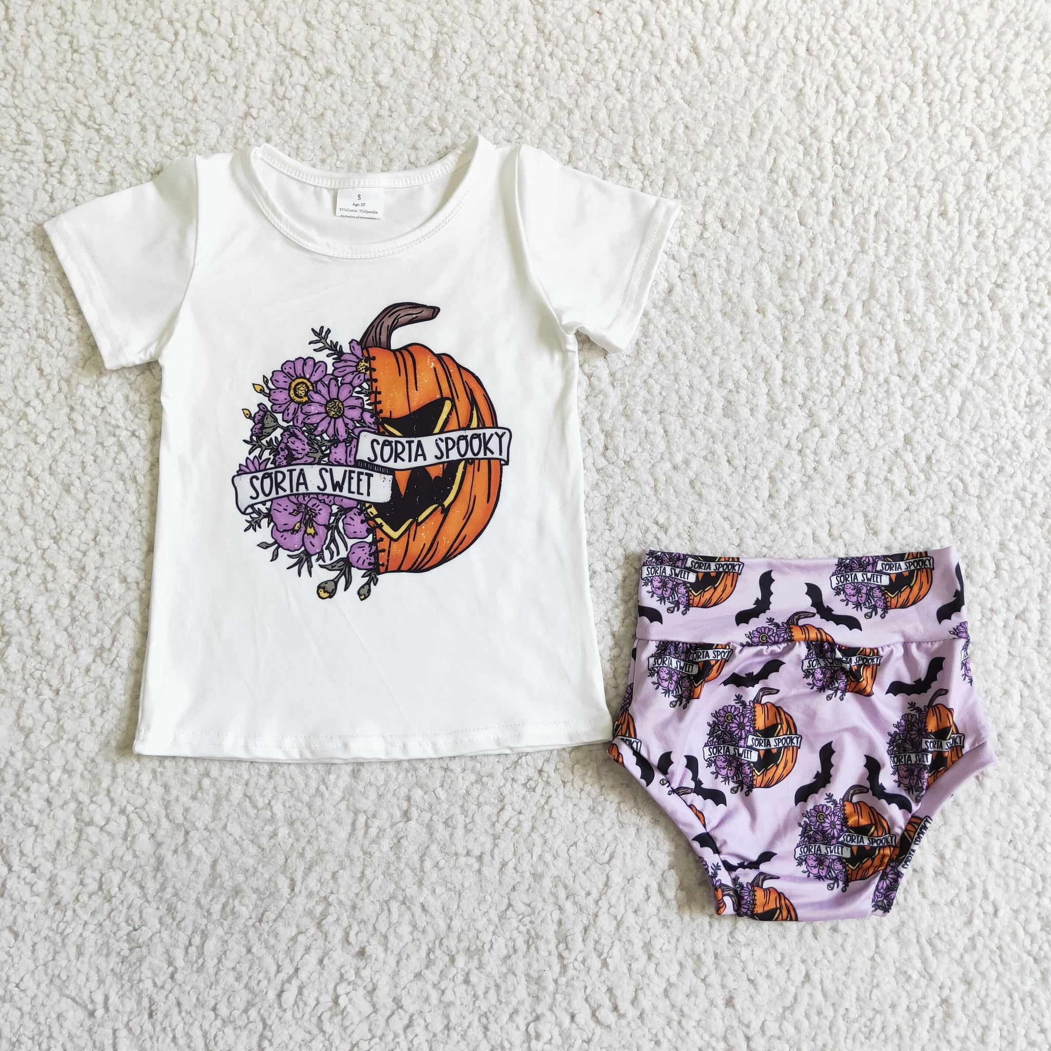 GBO0062 halloween girl outfit pumpkin bummies set