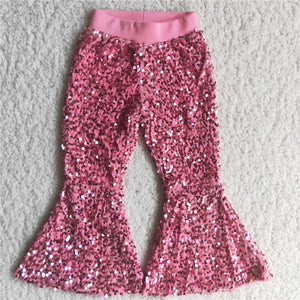 D5-27 baby girl clothes pink sequin pant bell bottom pant