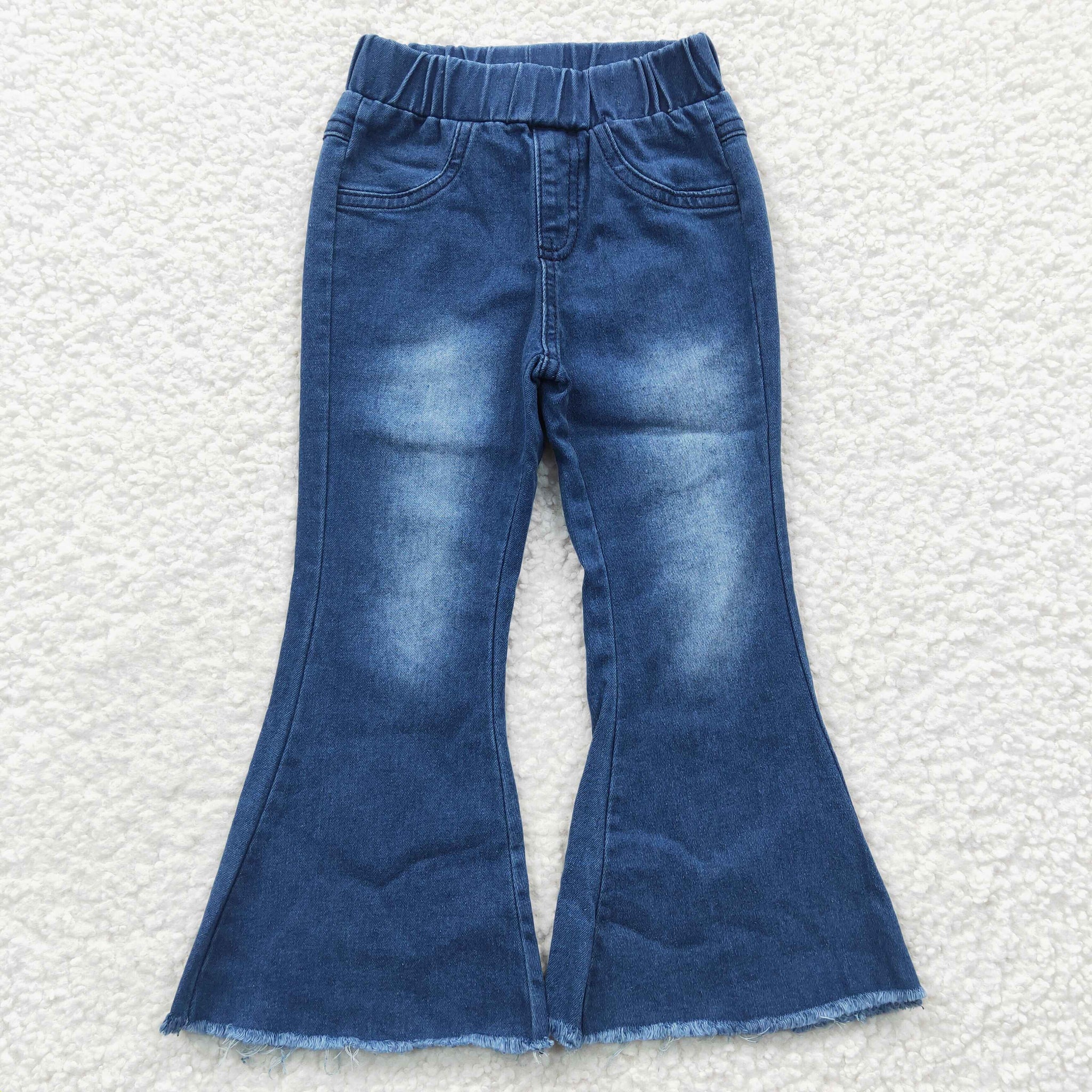 P0070 kids clothes girls blue bell bottom jeans flare pant