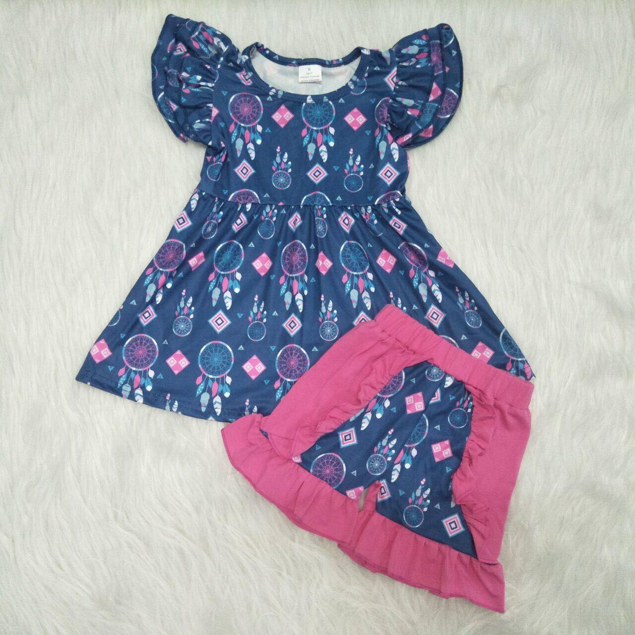 A13-1 promotion girl summer blue pink flutter sleeve set