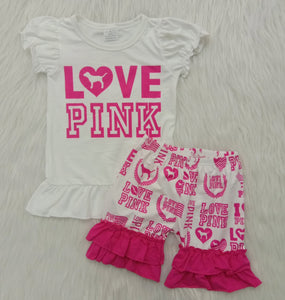 girl summer love pink ruffles set