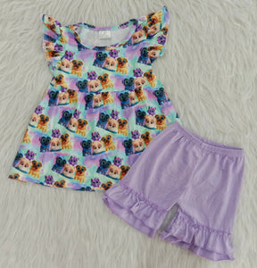 girl  summer purple dog flutter sleeve set