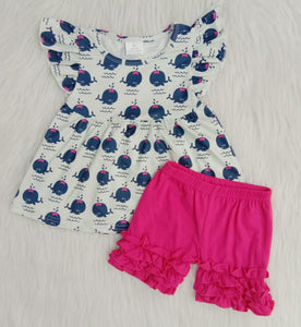 girl summer hot pink shorts flutter sleeve set