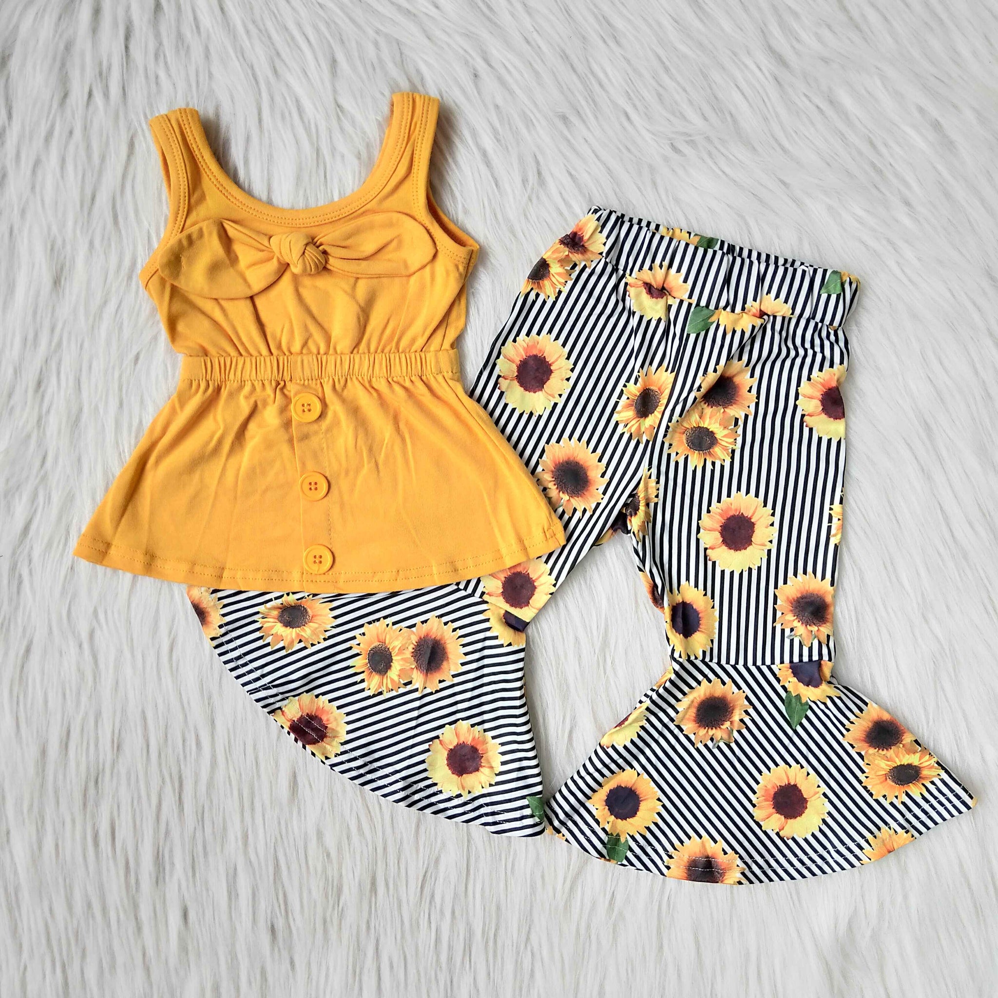 C16-4 girl clothing yellow bow sunflower fall spring set