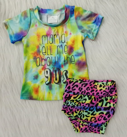 C14-30 girl  green mama tell me about the 90's leopard short sleeve bummies set