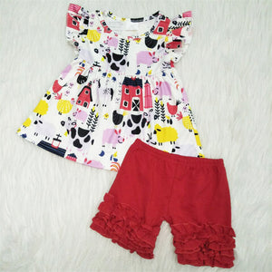 A12-16 kids clothes girls farm red summer outfits