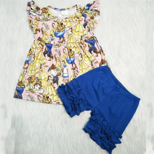 A3-15-1 toddler girl  clothes summer cartoon  flutter sleeve set