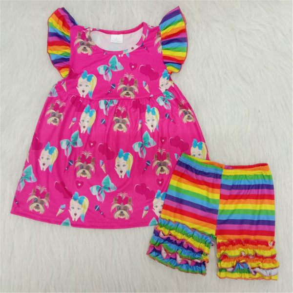 A12-13 promotion baby girl clothes hot pink girl dog cartoon shorts set-promotion 2024.2.44 $2.99