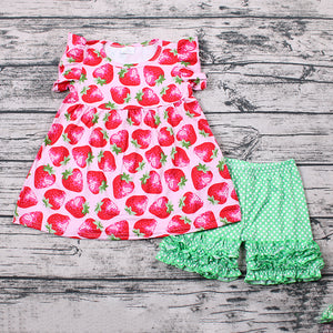 girl summer strawberry flutter sleeve set