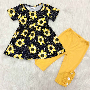 C7-15 girl sunflower yellow capris short sleeve spring fall set-promotion 2023.8.7