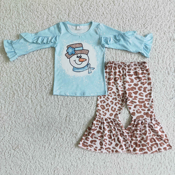 GLP0093 baby girl clothes blue snowman leopard winter outfits