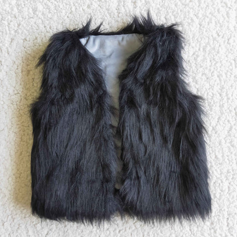 girl fur black winter vest