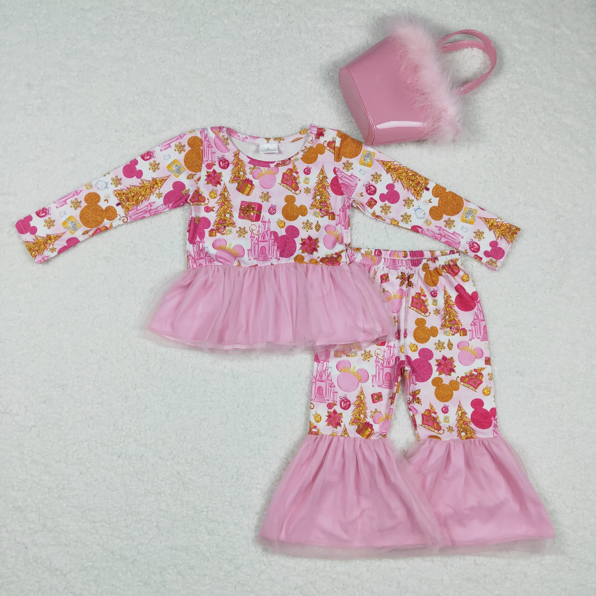 GLP0300 baby girl clothes cartoon castle tulle girl boutique outfit 1