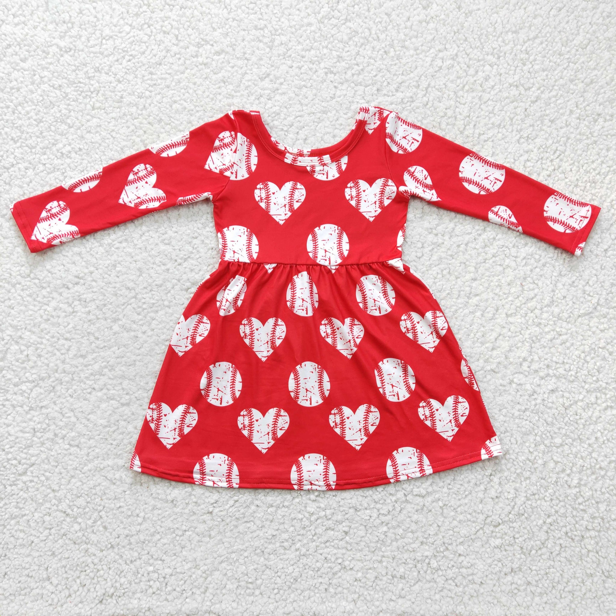 GLD0165 baby girl clothes red baseball dress