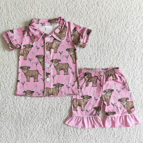 Kids clothes summer farm cow pink pajamas set