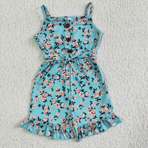 girl clothing summer jumpsuit overalls blue flower