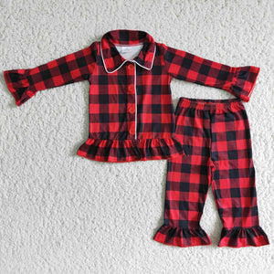 girl winter red plaid pajamas set