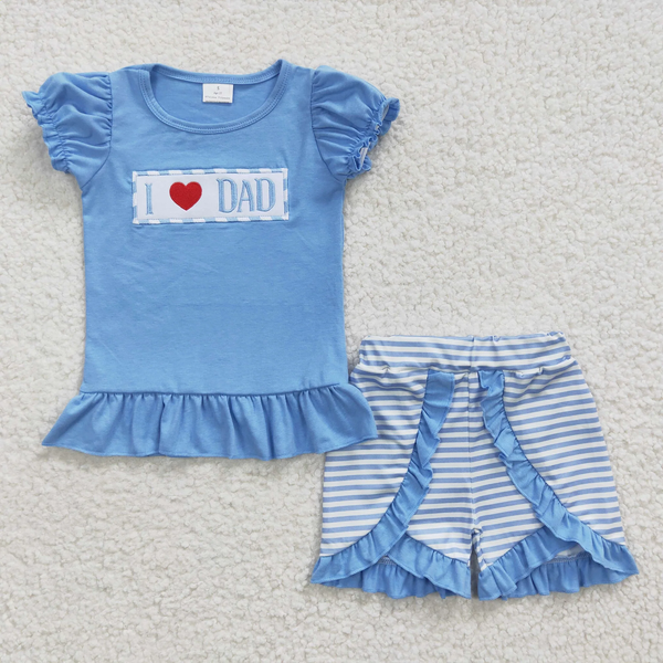 toddler clothes I love dad blue embroidery matching father's day clothing