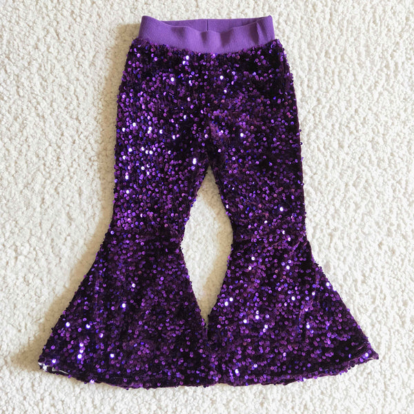 P0032 girl purple sequin pant girls pants bell bottom Mardi Gras clothes