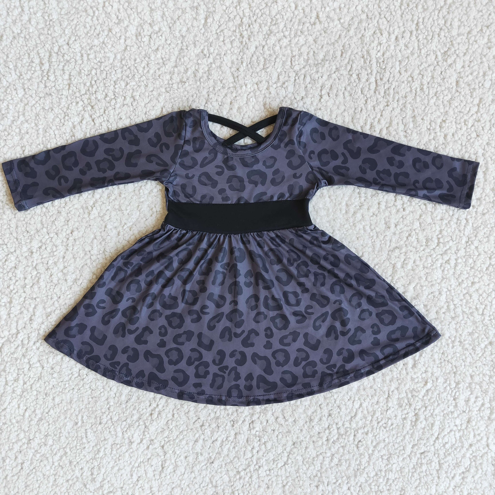 girl black leopard winter long sleeve dress