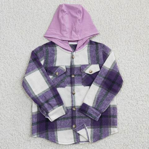 GT0150 toddler girl clothes purple paid hoodies shirt coat