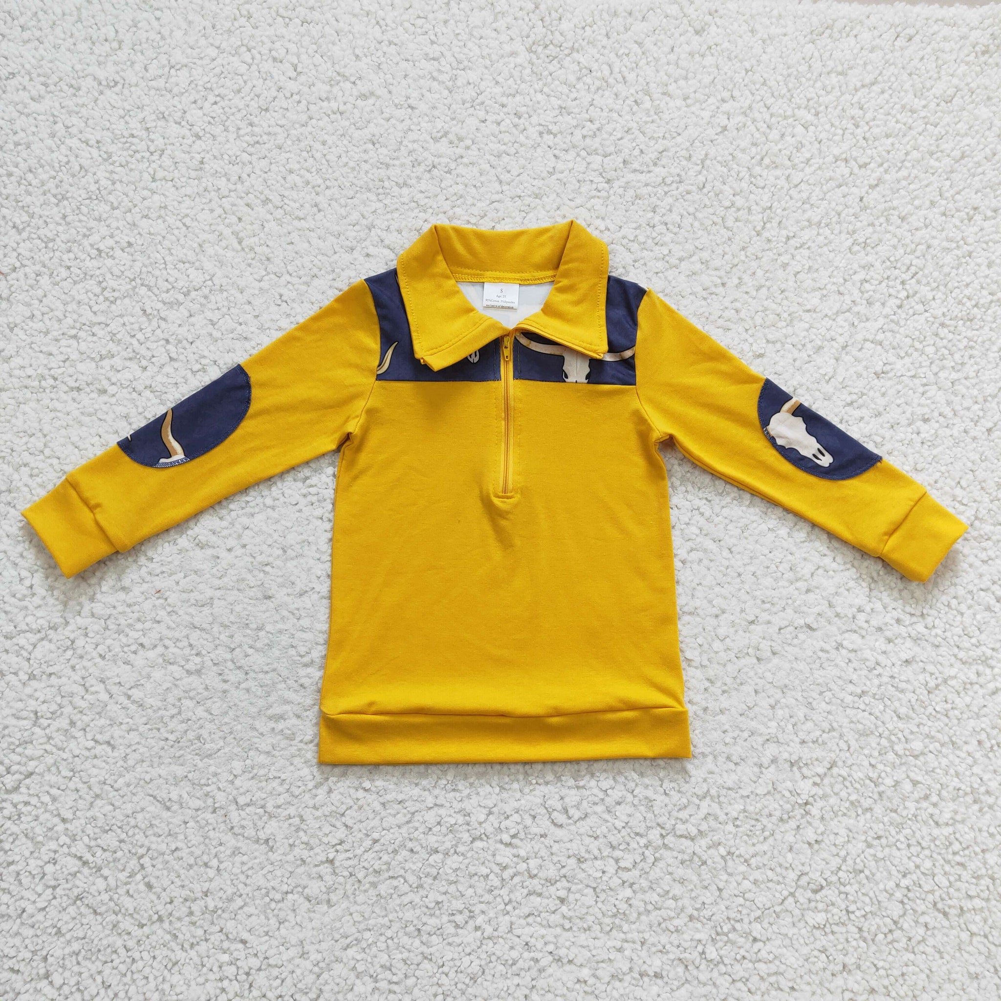 BT0124 kids clothes boys yellow zipper top shirt