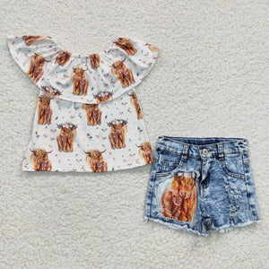 GSSO0186 kids clothes girls cow denim shorts summer outfits