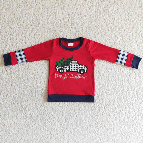 6 A6-12 baby boy clothes red tree truck christmas shirt-promotion 2023.10.9