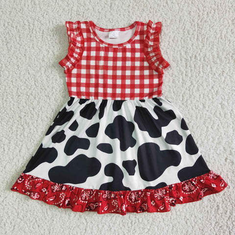 GSD0015 kids clothing summer cow red plaid sleeveless dress-promotion 2024.1.27