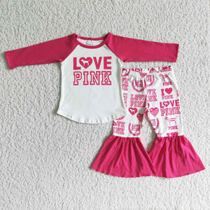 6 A32-13 girl clothing pink love long sleeve valentine's day set