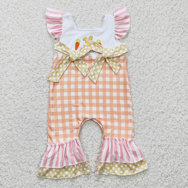 SR0129 baby girl clothes embroidery carrot easter romper