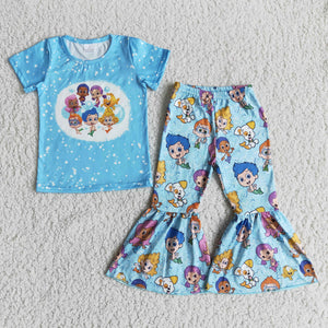 B0-26 baby girl clothes cartoon blue fall spring set-promotion