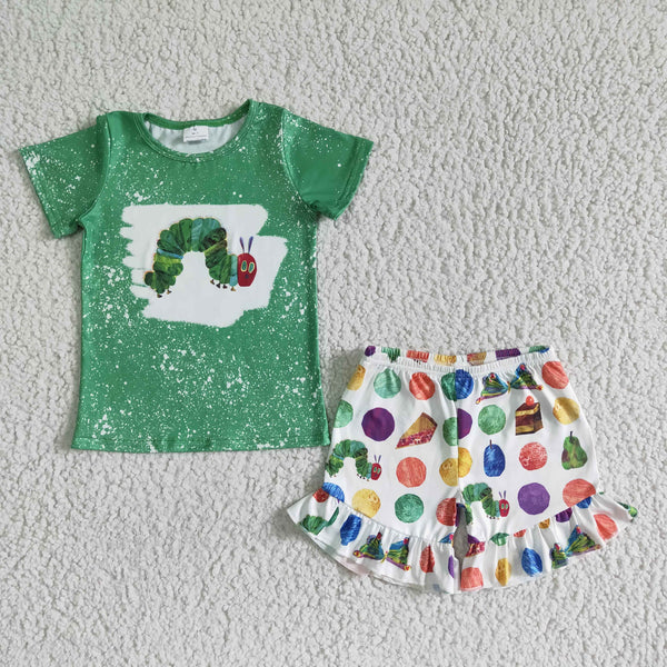 GSSO0108 kids clothing girl green caterpillar pocket set